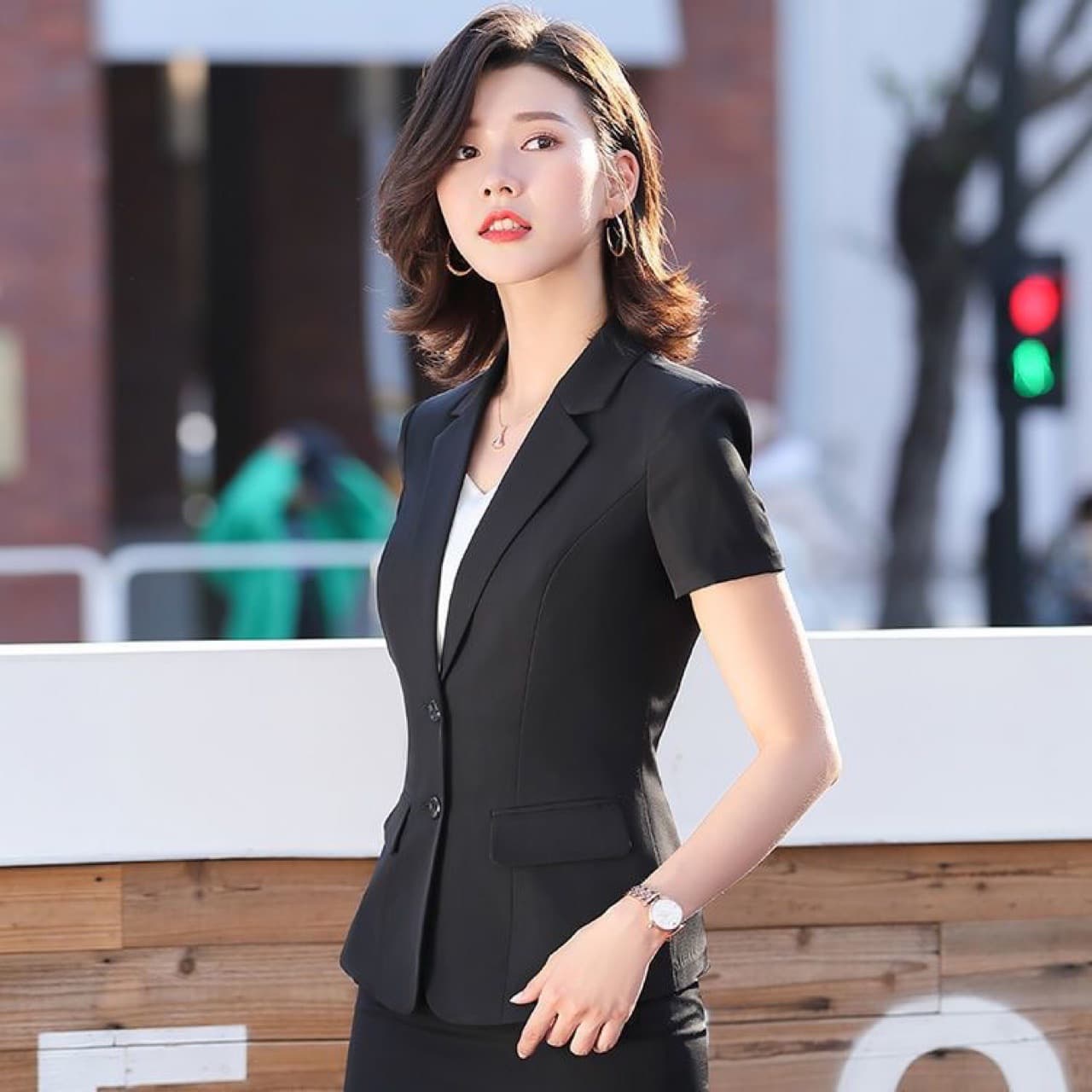 Fashion Elegant Black Business Wear Women's Short-sleeved Summer New 2024 Korean Style Women's Suit Hotel Uniform