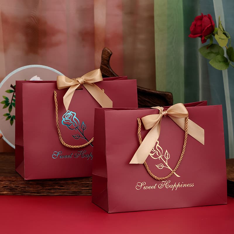 Premium Gift Bag Rose Flower Handbag Bow Paper Bag Garment Packaging Bag Holiday Gift Bag Luxury