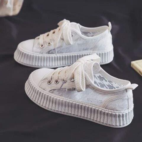 2025 Summer New Mesh Canvas Shoes Women Korean Style Versatile Low Top Skate Shoes Women Student Casual Shoes Street Style Trendy Shoes