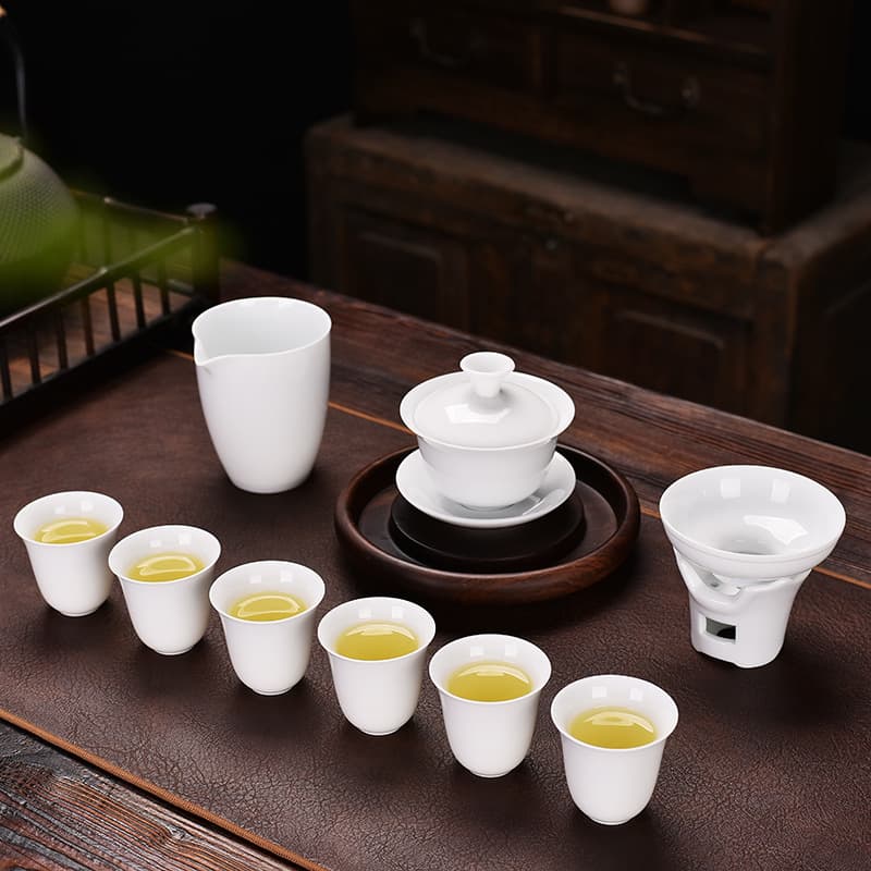 Dehua white porcelain Kung Fu tea set, gaiwan and teacup, creative business gift, holiday souvenir, logo.