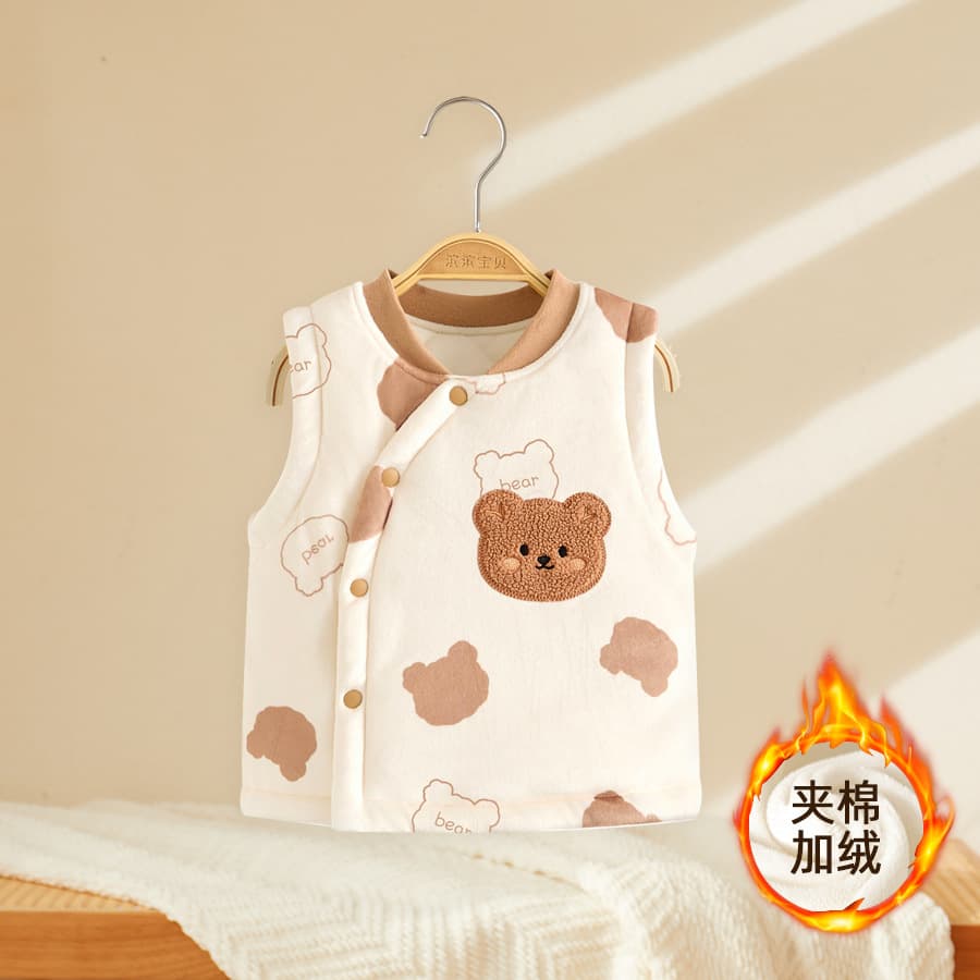 New Baby Autumn/Winter Waistcoat Infant Outer Wear Quilted Thickened Sleeveless Jacket Boys' Fleece-Lined Vest Girls' Warm Waistcoat