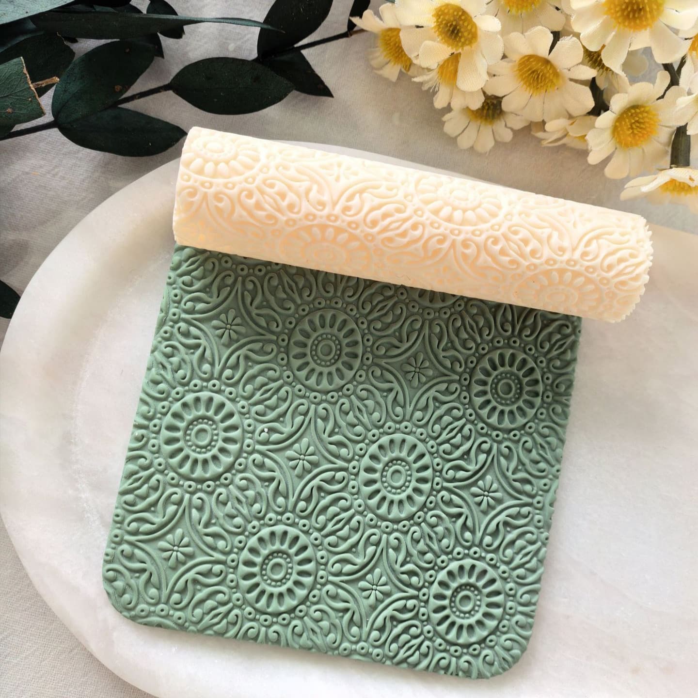 Cross-border Baroque retro sunflower texture soft pottery clay texture roller high-precision texture roller wholesale