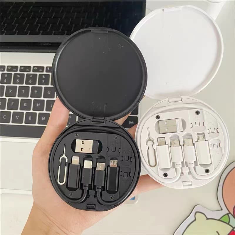 Portable Multi-functional Data Cable Storage Box, 60W Fast Charging for Apple and Android, USB 5-in-1
