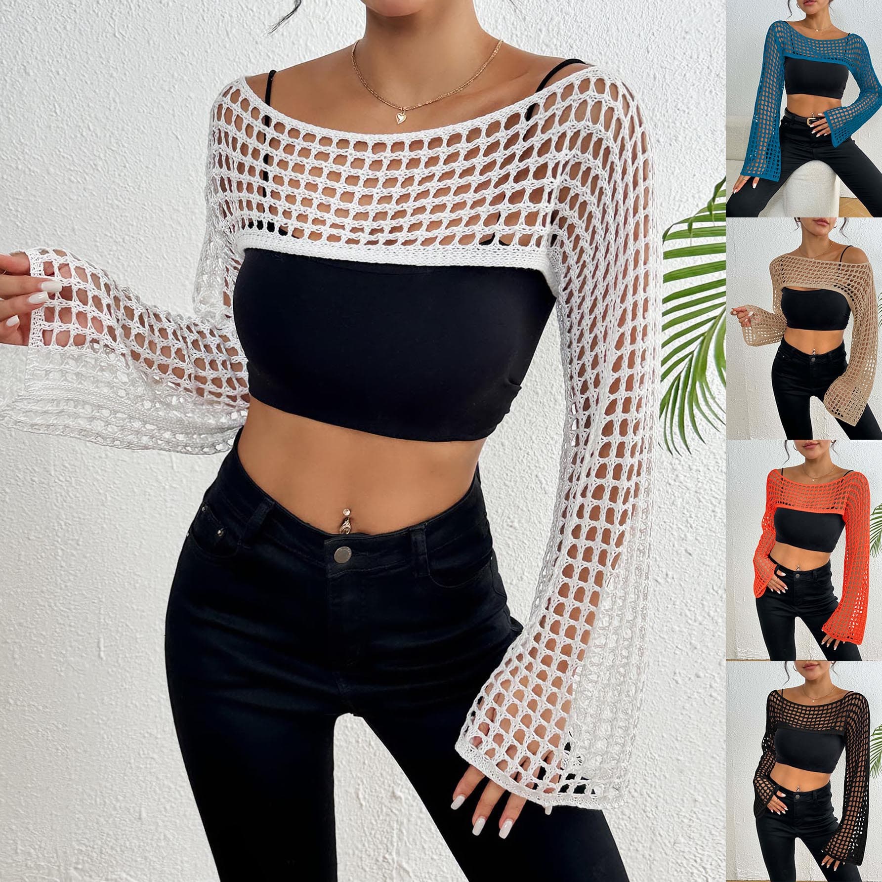 Spring Summer New Beach Cover Up Short Casual One Shoulder Knitted Shirt Women's Top Thin Summer Suitable Other Pattern Types