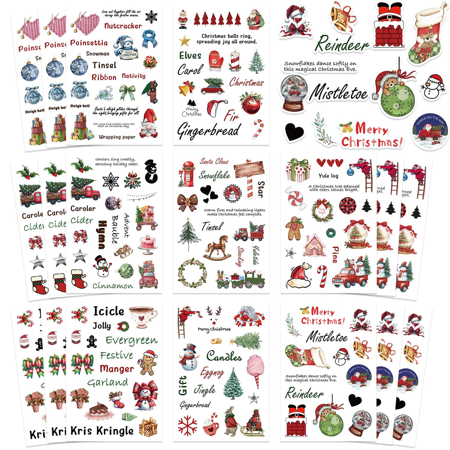 16-Piece New Christmas Stickers, Cartoon Cute Christmas Collage DIY Stickers, Holiday Gift Activity Decoration Materials
