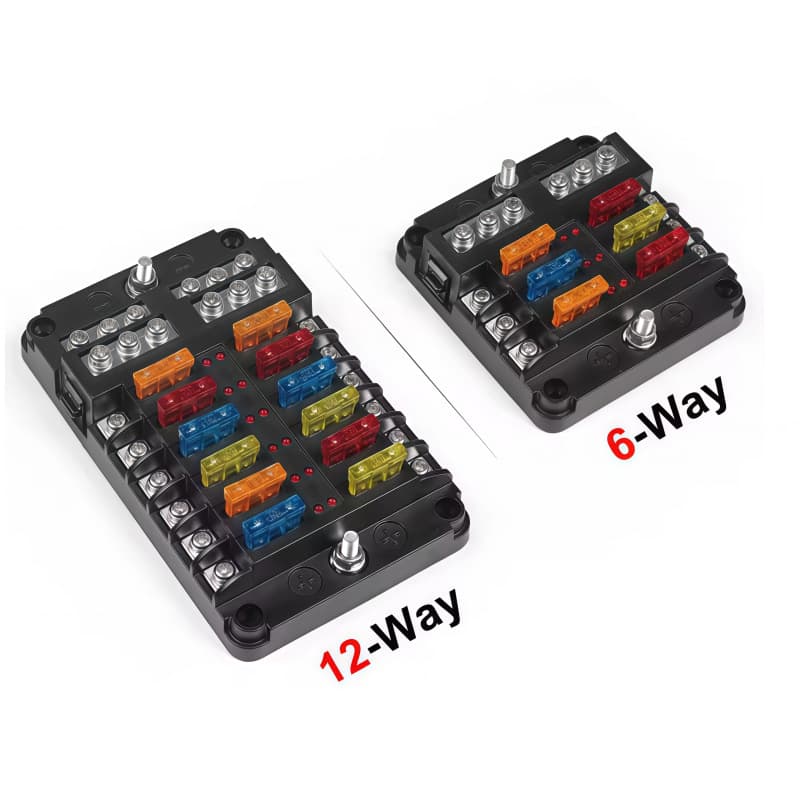Car 6/12 Way Fuse Box Blade Type with Negative Bus LED Indicator Marine Vehicle Accessory