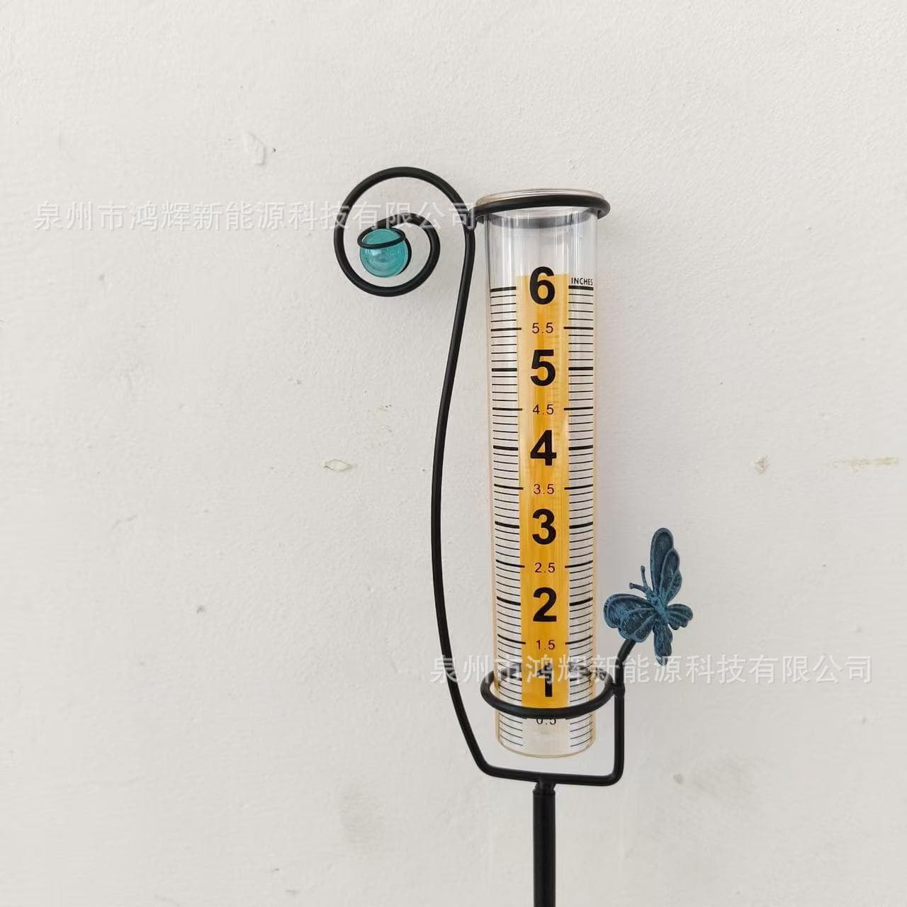 Amazon Garden Iron Butterfly Planet Outdoor Rain Gauge Rainfall Meter Craft 6-inch with Yellow Stripes Large Numbers