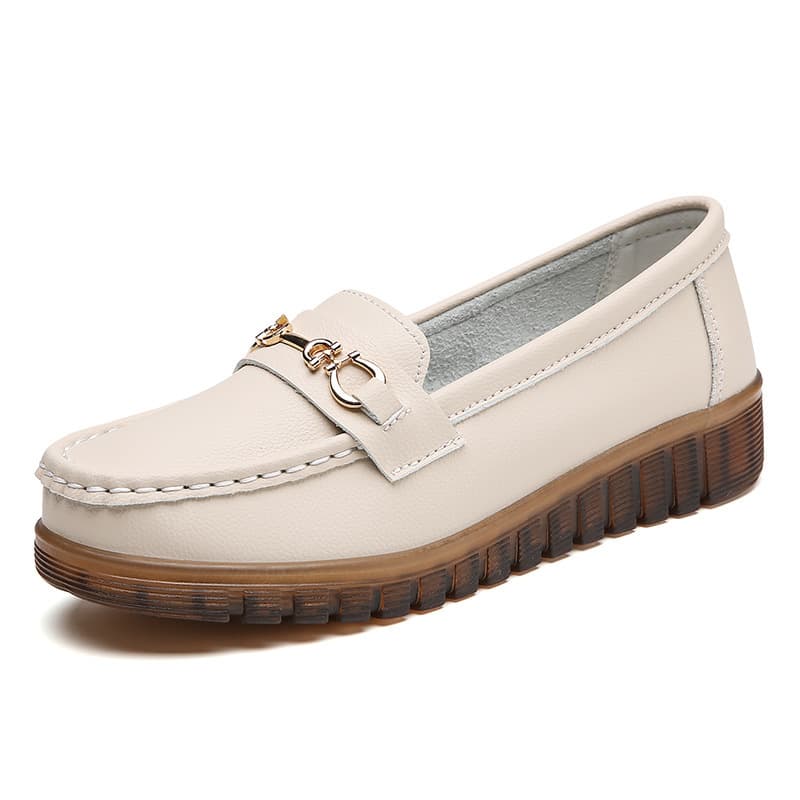 Spring New Fashion Metal Buckle Loafer Shoes for Women Flat Slip-On Casual Versatile Maternity Shoes