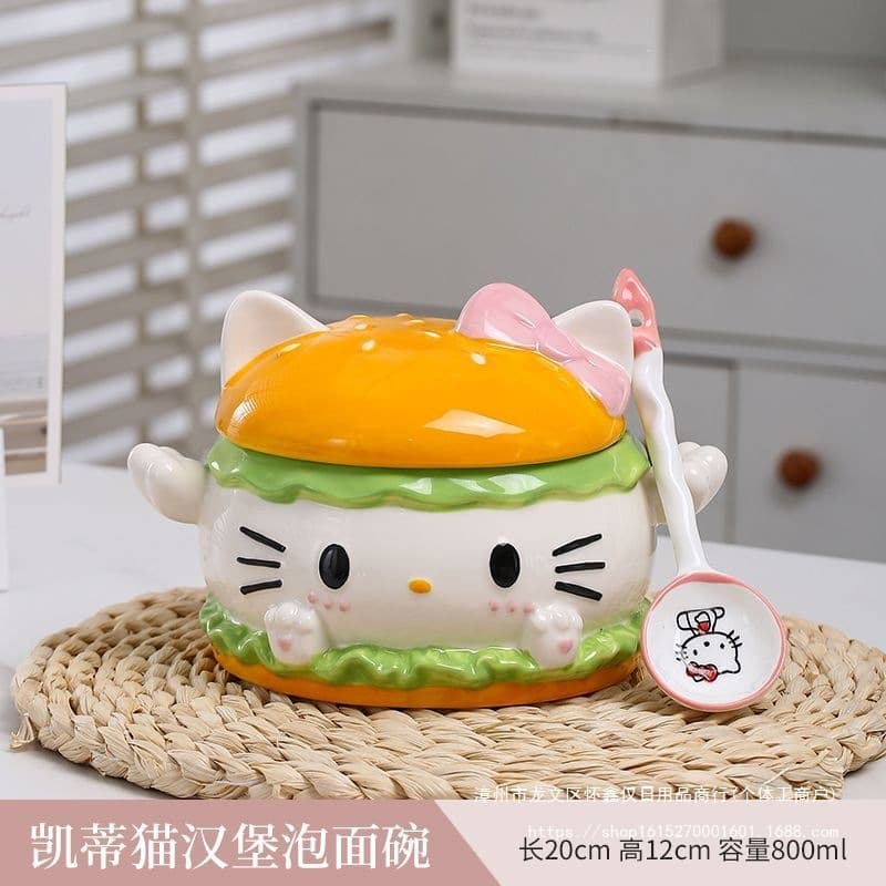 Kitty Series Cute Pink Ceramic Ramen Bowl, Storage Jar, Teapot, Birthday Gift for Girls