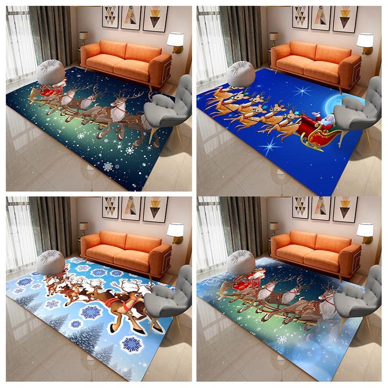 Foreign Trade Color Christmas Pattern Flannel Living Room Carpet Bathroom Kitchen Doorway Mat Carpet Home Decoration