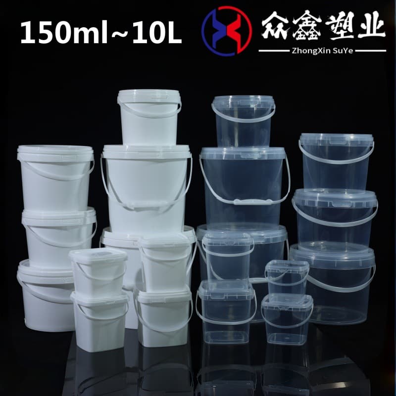 Wholesale food grade plastic bucket thickened round bucket with lid transparent sealed bucket milk tea small fruit bucket 5L square bucket 5 liters 2