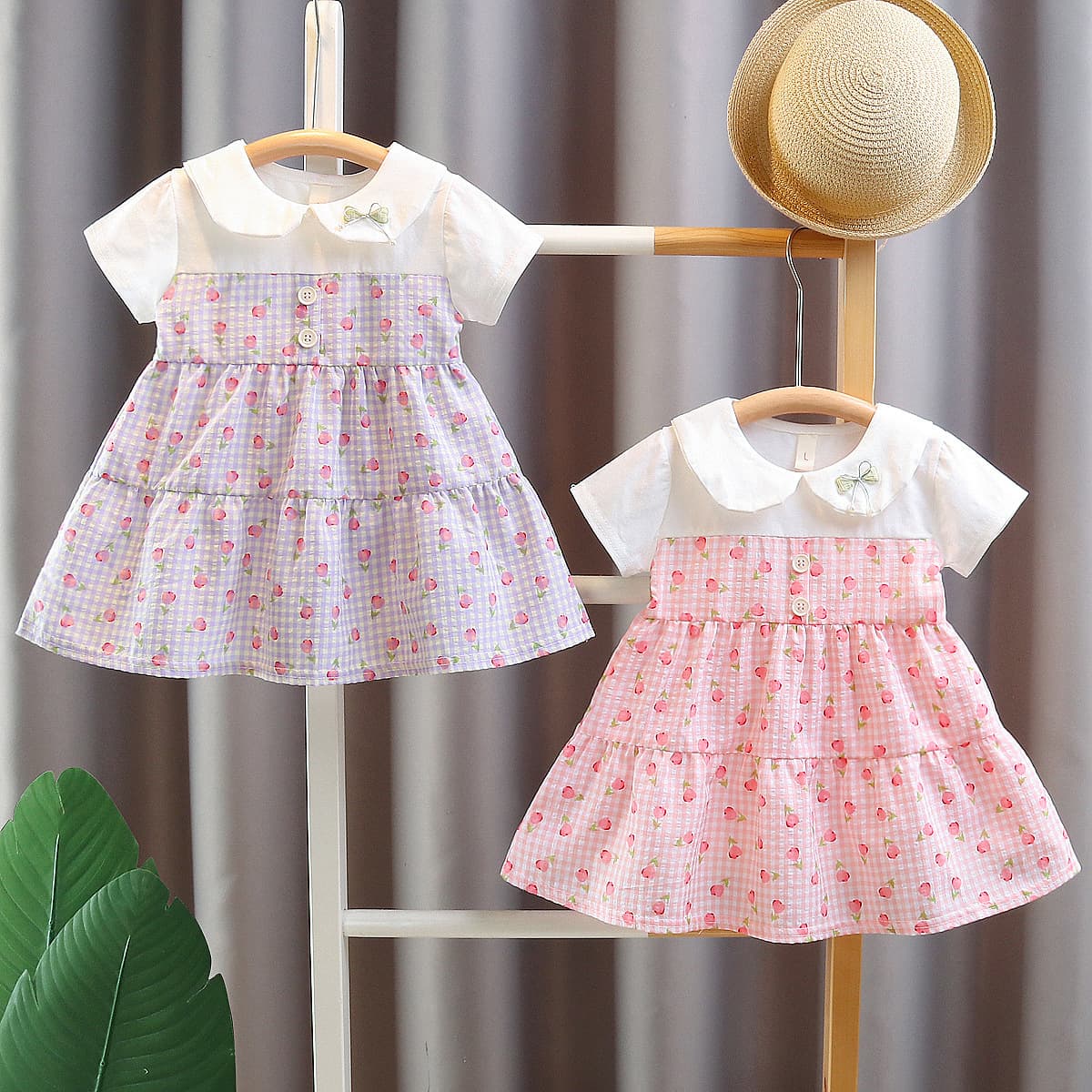 2025 Summer Children's Cartoon Dress, Toddler Girl Fake Two-Piece, New O'Dell Cotton Blend Half-Sleeve Dress, Export