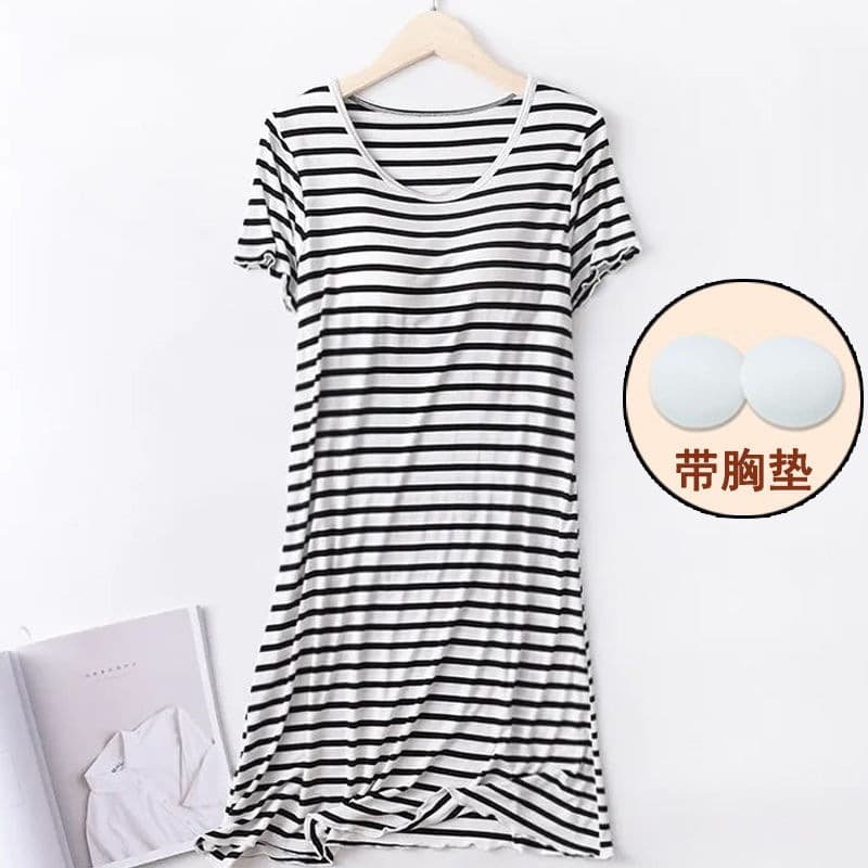 Comfortable Milk Silk Sleep Dress Women's Mid-Length Casual Striped Sleepwear Summer Home Clothes New 2023 Breathable Cool