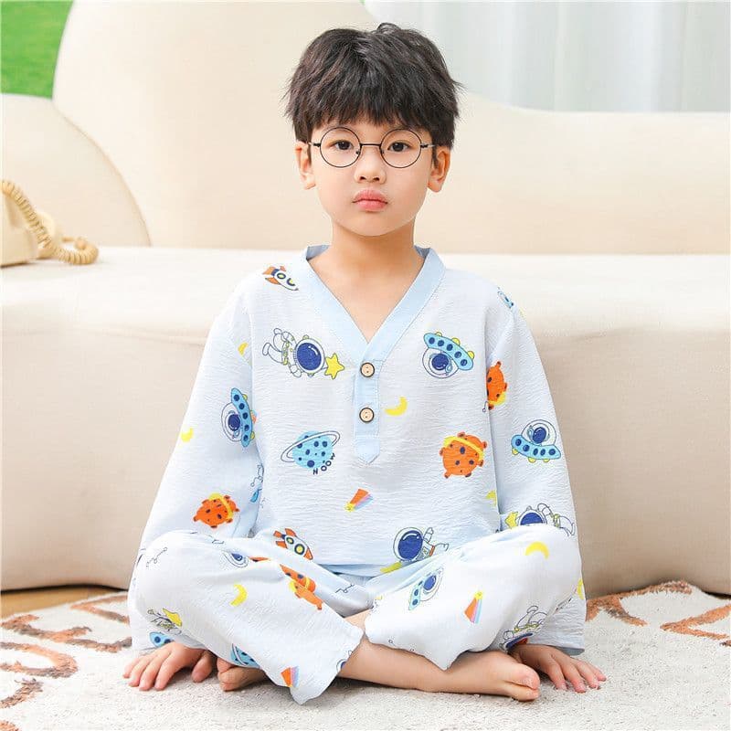 Long-Sleeve Summer Children's Homewear Baby Pajamas Girls' and Boys' Thin Air-Conditioning Suit Cardigan Cotton Cloud