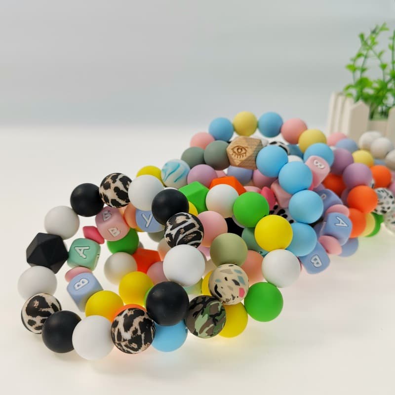 6mm round silicone beads in rainbow colors, DIY handmade beaded baby teether, food-grade material, pacifier chain accessories.