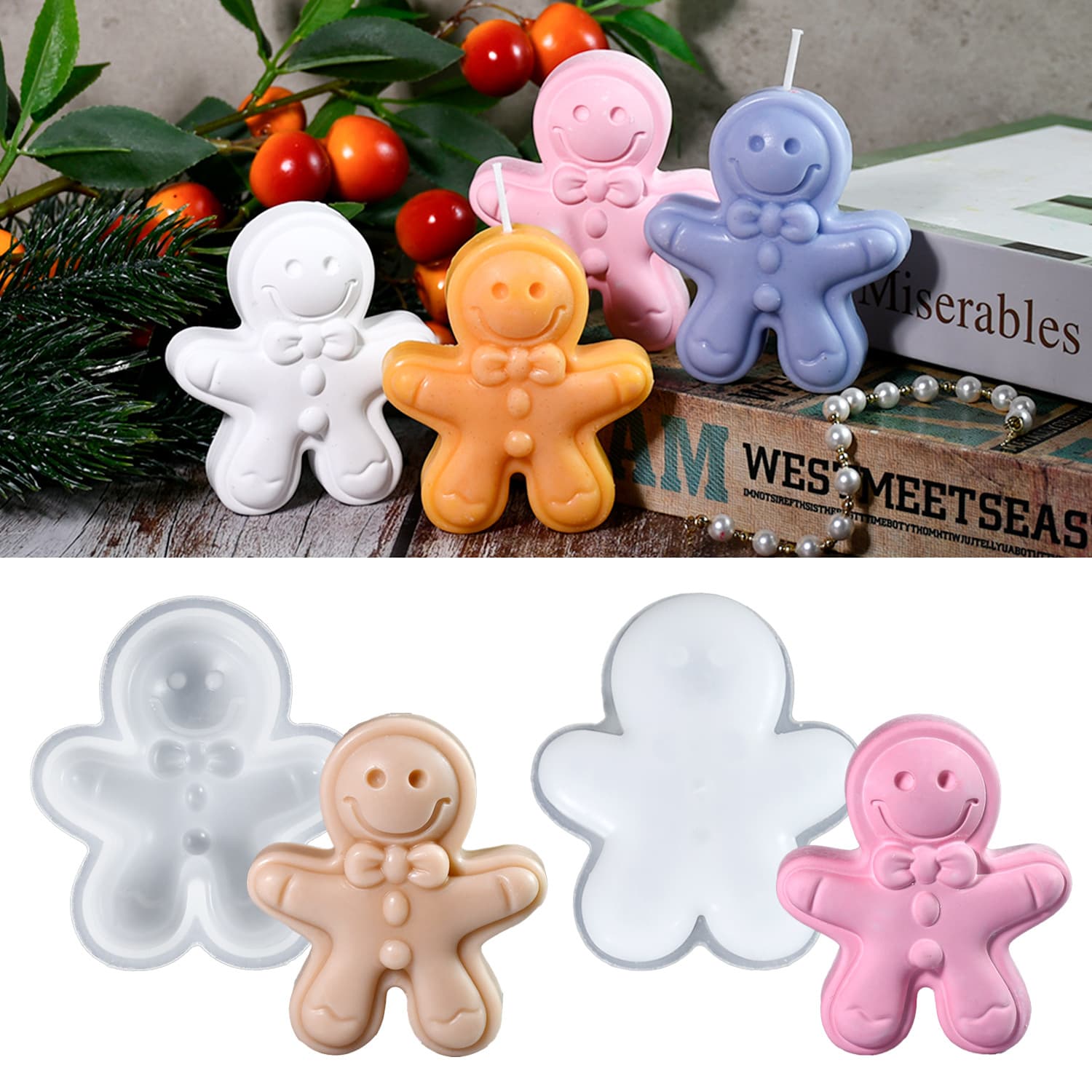 Proud DIY Epoxy Resin Mold Christmas Gingerbread Man Silicone Mold Handmade Soap Candle Ins Decoration