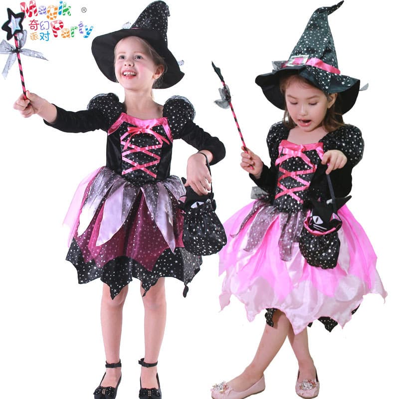 2026 Kids Halloween Costume Girl Witch Princess Dress Cosplay Performance