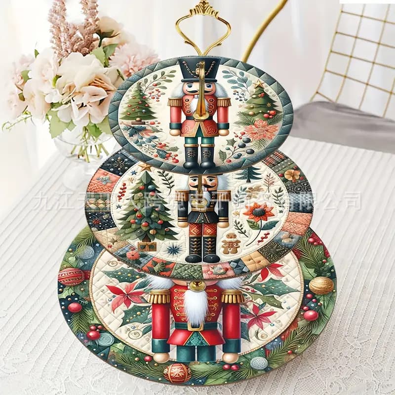 Wooden Three-Tier Nutcracker Cake Stand TEMU Hot Selling Dessert Rack Living Room Home Decorative Tray