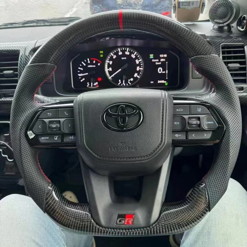 Toyota Steering Wheel Assembly Upgrade Wood Grain Carbon Fiber Style for Hilux LC Crown Prado Land Cruiser Cool