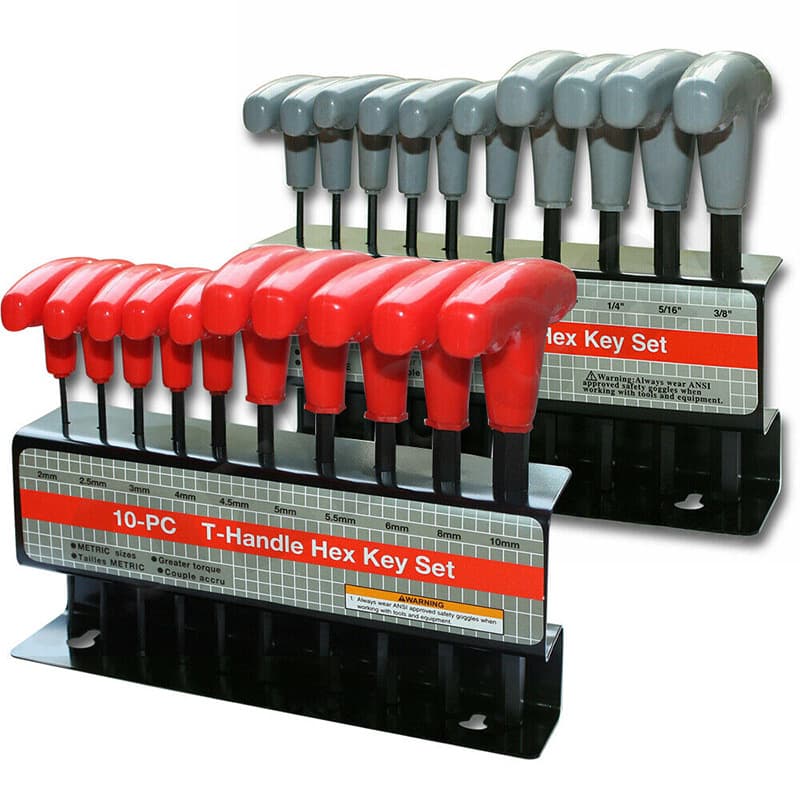 10-Piece T-Type Hex Key Wrench Set Metric and Imperial, Box-End Wrench T7-T40 Black Handle + Green Handle Iron Stand