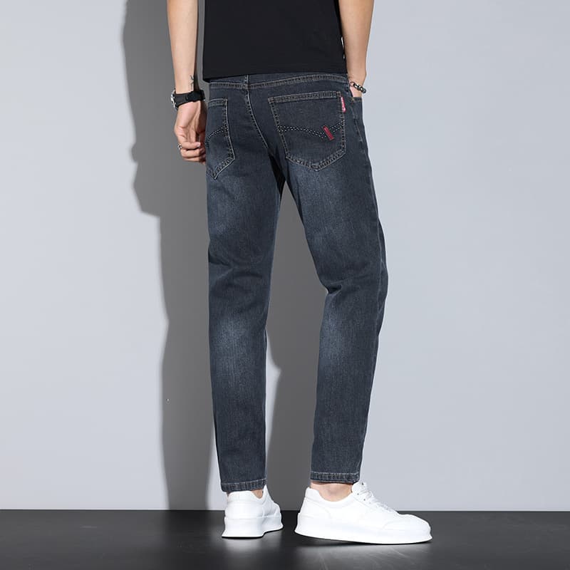 2026 Spring New Versatile Loose Simple Men's Jeans Fashion Blue Gray Casual Stretch Small Straight Men's Pants