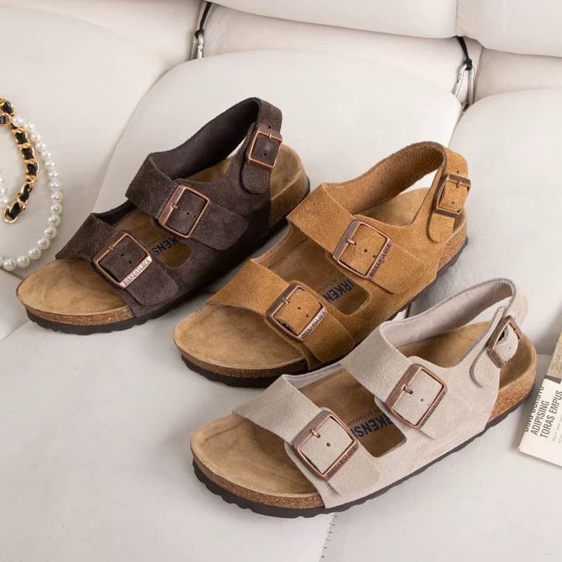 Waterproof Birkenstock 2026 Spring New Slippers Women Calfskin Double Strap Sandals Genuine Leather Men Cork Non-slip Birkenstock Shoes