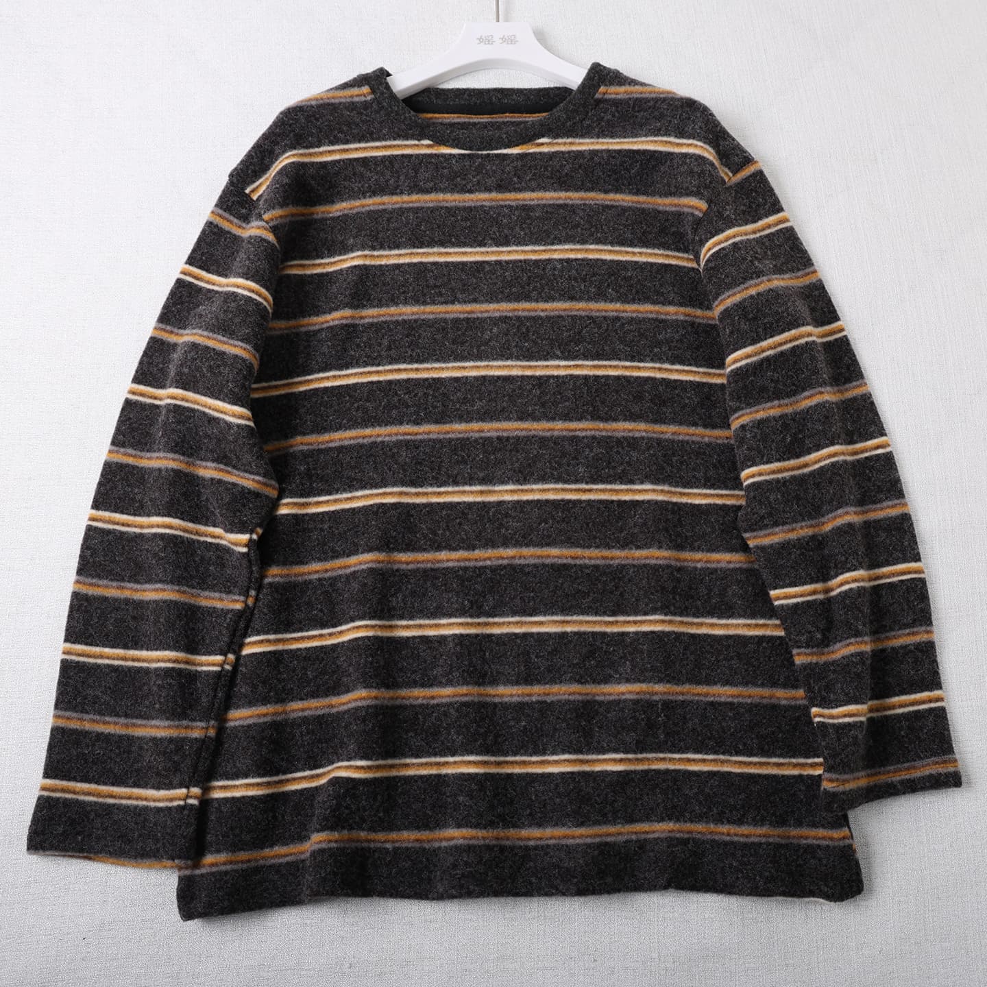 Brushed Striped Base Layer Women's 2025 Winter Loose Knit Long Sleeve Thick T-Shirt Top