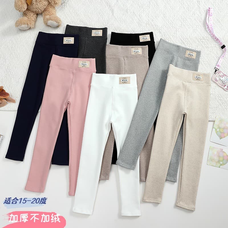 Girls spring and autumn leggings children's pure cotton spring outer wear brushed pants little girls high waist fashionable trousers baby