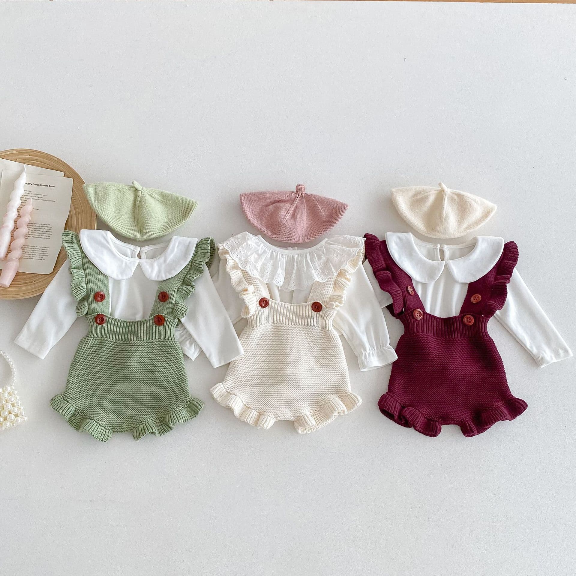 Baby autumn clothing, Korean style ruffle overalls, baby girl's fart-covering clothes, infants and young children's fashionable and sweet romper jumpsuits