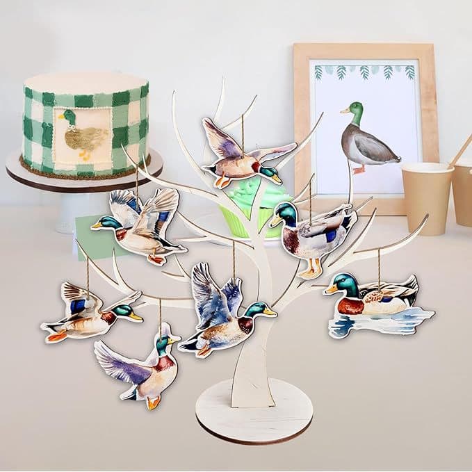 24-Piece Wild Duck Theme Wooden Hanging Ornaments, Duck Hunting Wood Carving, Lucky Duck Birthday Party Christmas Tree Decorations