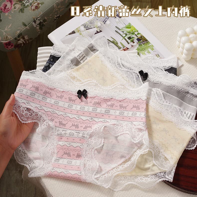 French Lace Cotton Women's Panties 10A Antibacterial Full Cotton Gusset 2026 New Fair Isle Style Sexy Underwear