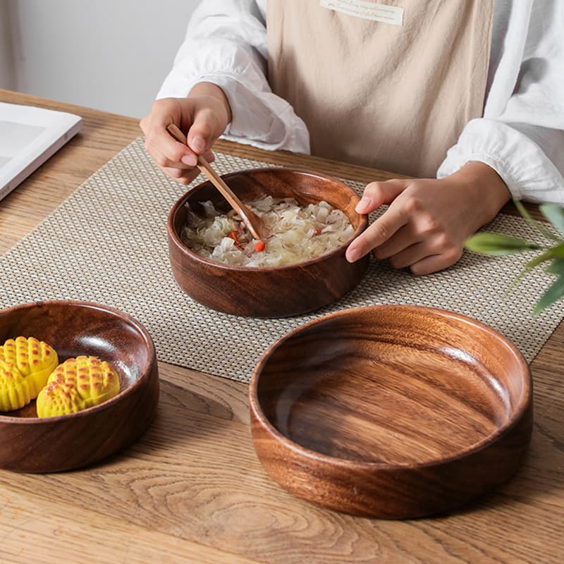 Factory Wholesale Direct Sales Hotel Home Creative Walnut Wood Plate Amazon Supply Wooden Soup Bowl Salad Bowl