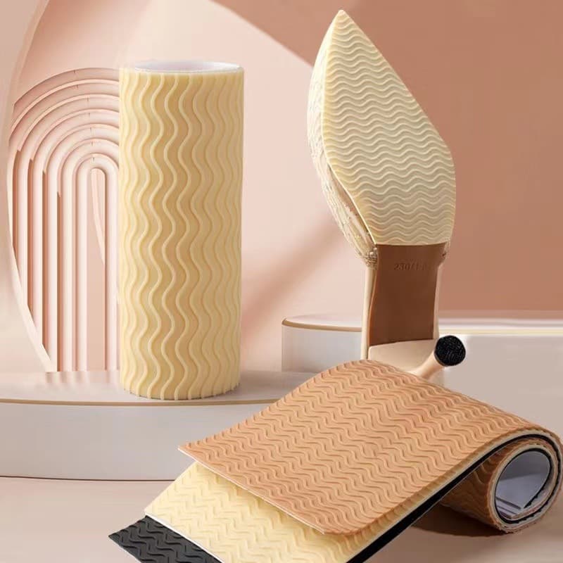 Slip-resistant and quiet sole patches for heel wear repair, thickened and durable, self-adhesive for high heel abrasion prevention.