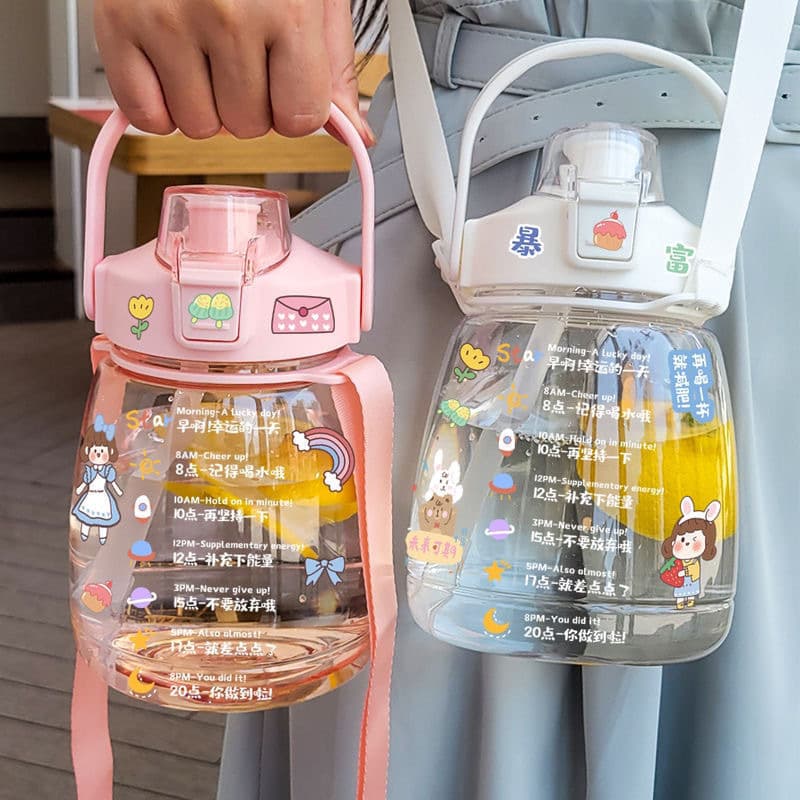 High-Capacity Large Belly Cup for Kids, Portable Plastic Bottle with Straw, Trendy Water Jug for Students, Summer Gift for Boys and Girls