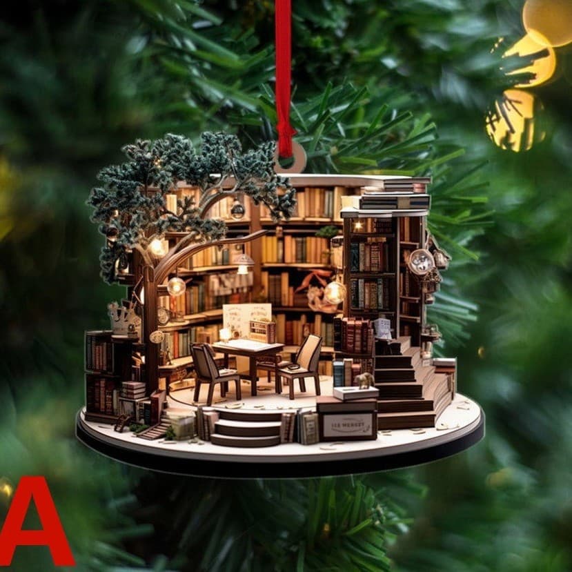 Cross-border spot personalized creative bookstore bookcase style acrylic flat pendant Christmas party pendant
