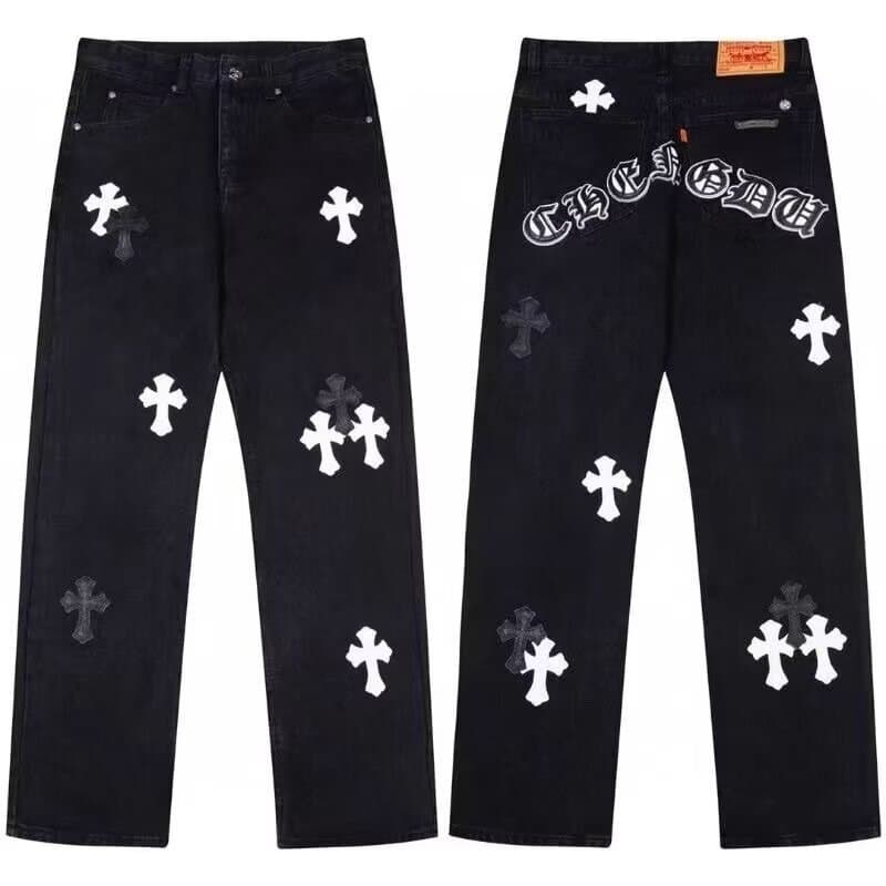 Cross-Shaped Wide-Leg Black Jeans for Women, Autumn and Winter Casual Style, Men's Spring and Autumn Slimming Loose Lazy Drape Straight Pants