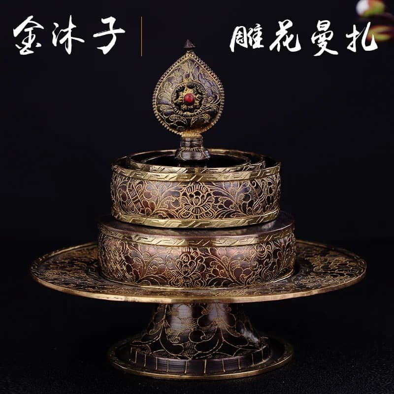 Tibetan-style Items, Nepalese Imported Gilded Purple Copper Hand-carved Mandala Plate, Thickened Home Offering