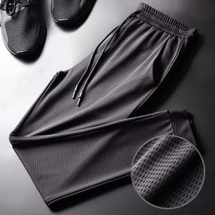 Summer Ice Silk Men's Sports Casual Pants Thin Long Pants Loose Air Conditioning Pants 9-Point Mesh Stretch Drop Shipping