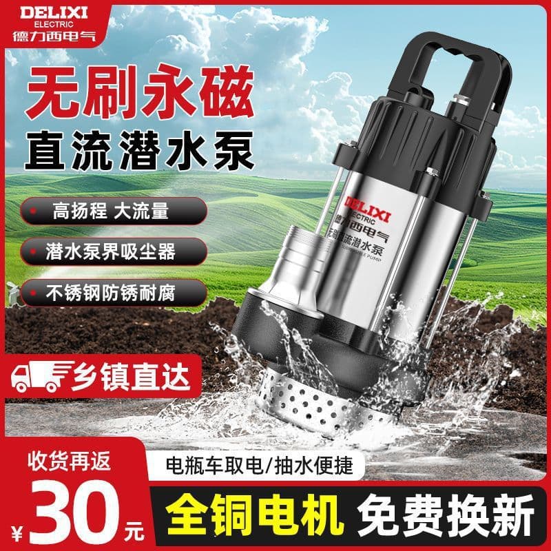 Delixi brushless DC submersible pump 48v60v72v electric vehicle dedicated water pump agricultural irrigation small
