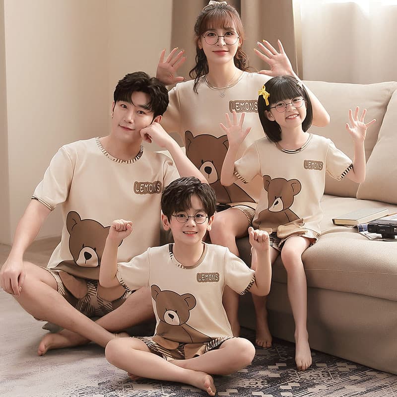 Family Matching Pajamas Summer Short Sleeve Cotton Thin Set for Parents and Kids Boys Girls Children Homewear