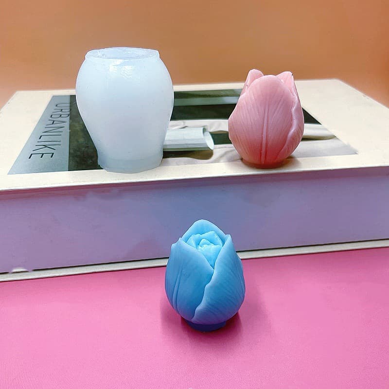 Tulip Silicone Candle Mold DIY Baking 3D with Leaves Aromatherapy Soap Mold INS Baking Cake Mold
