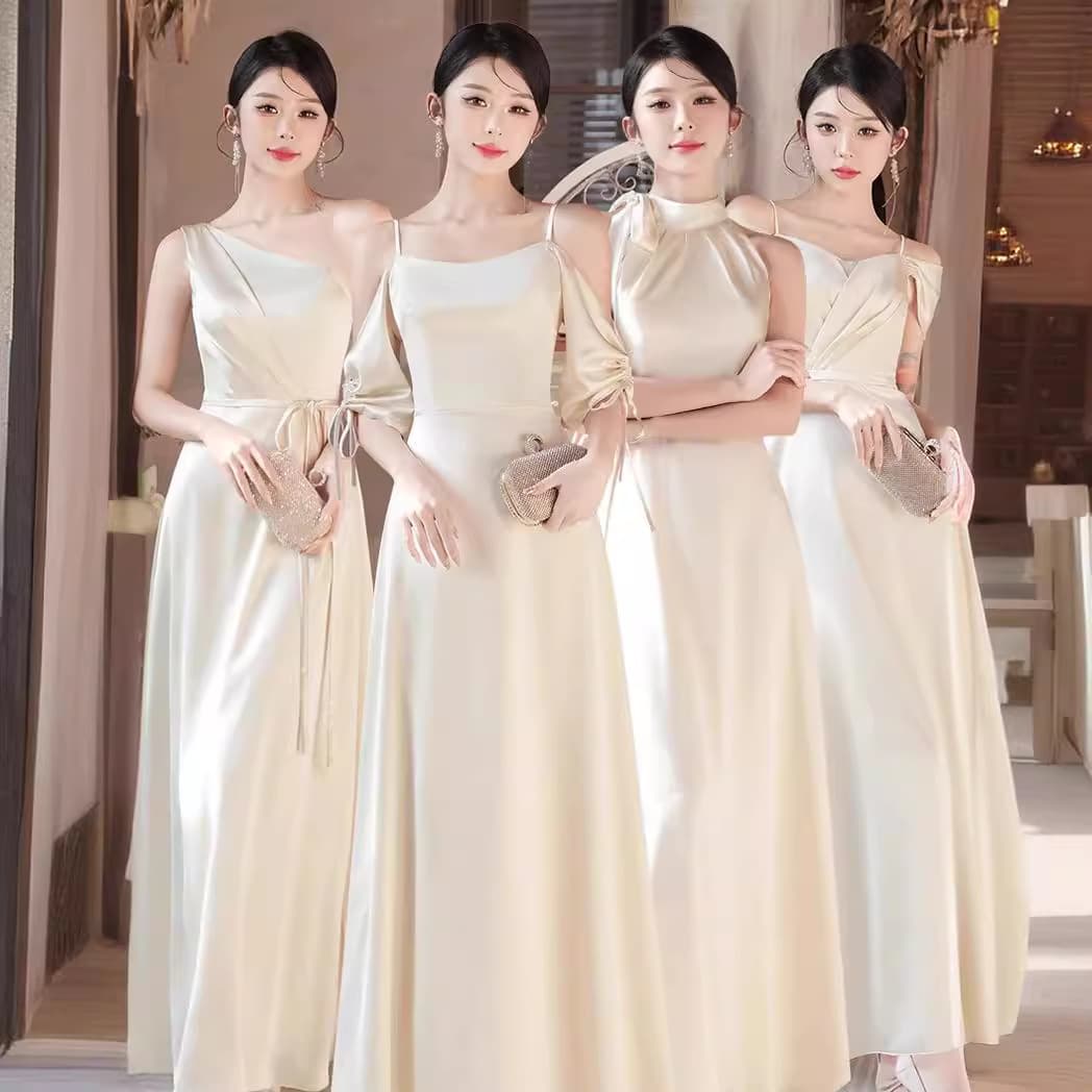 Bridesmaid Dress 2024 New Style Champagne-Colored High-End Dress, Unique Ethereal and Simple Satin Gown for Spring/Summer