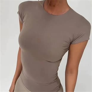 Skims Minimalist Seamless Brushed Short Sleeve 2024 Spring Summer Crew Neck Fitted Top Y2K Tight Face Mask T-Shirt