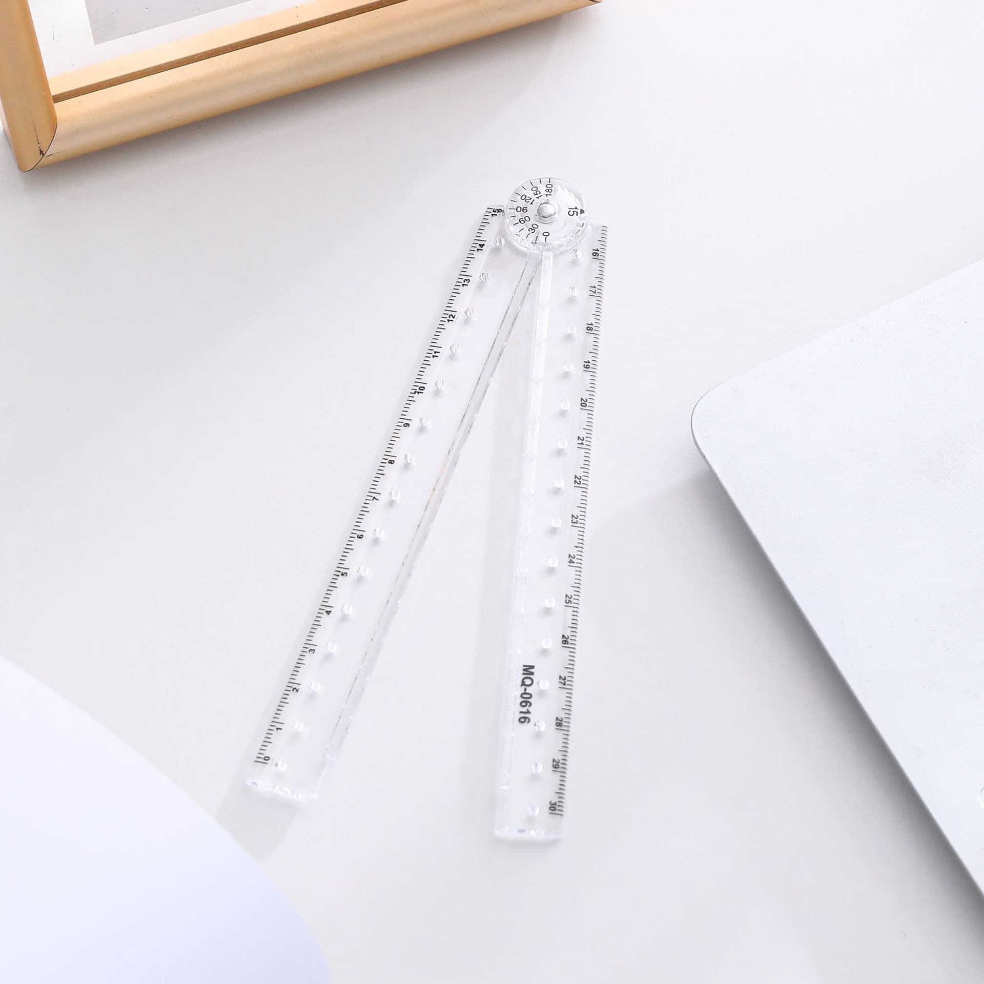 Mingqiang Simple Small Folding Ruler Transparent Acrylic 15-30cm Foldable Straight Ruler Multifunctional Protractor