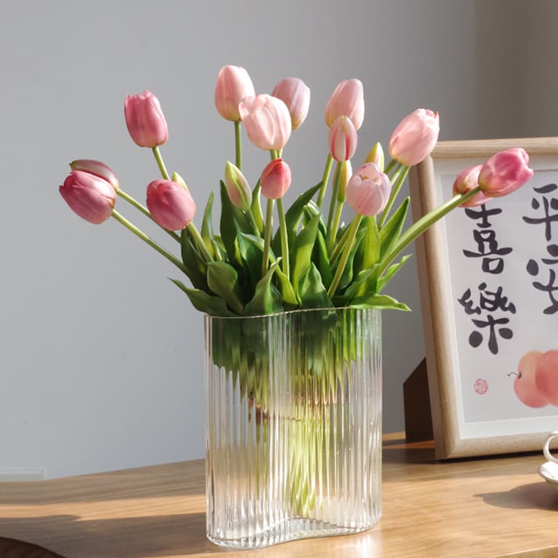 PU Soft Rubber 5-Piece Bundle Simulated Tulip Home Desktop Decoration Wedding Artificial Flower Fake Flower