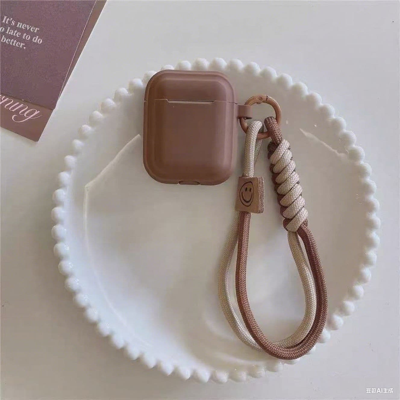 Simple solid brown case with wrist strap, compatible with AirPods Pro 2 and 4th generation wireless Bluetooth Apple AirPods