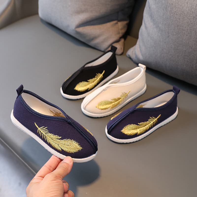 Ancient Costume Horse Face Skirt Children's Shoes, Hanfu Chinese Style Kids Cloth Shoes, Chinese Style Boys Hand-Embroidered Shoes