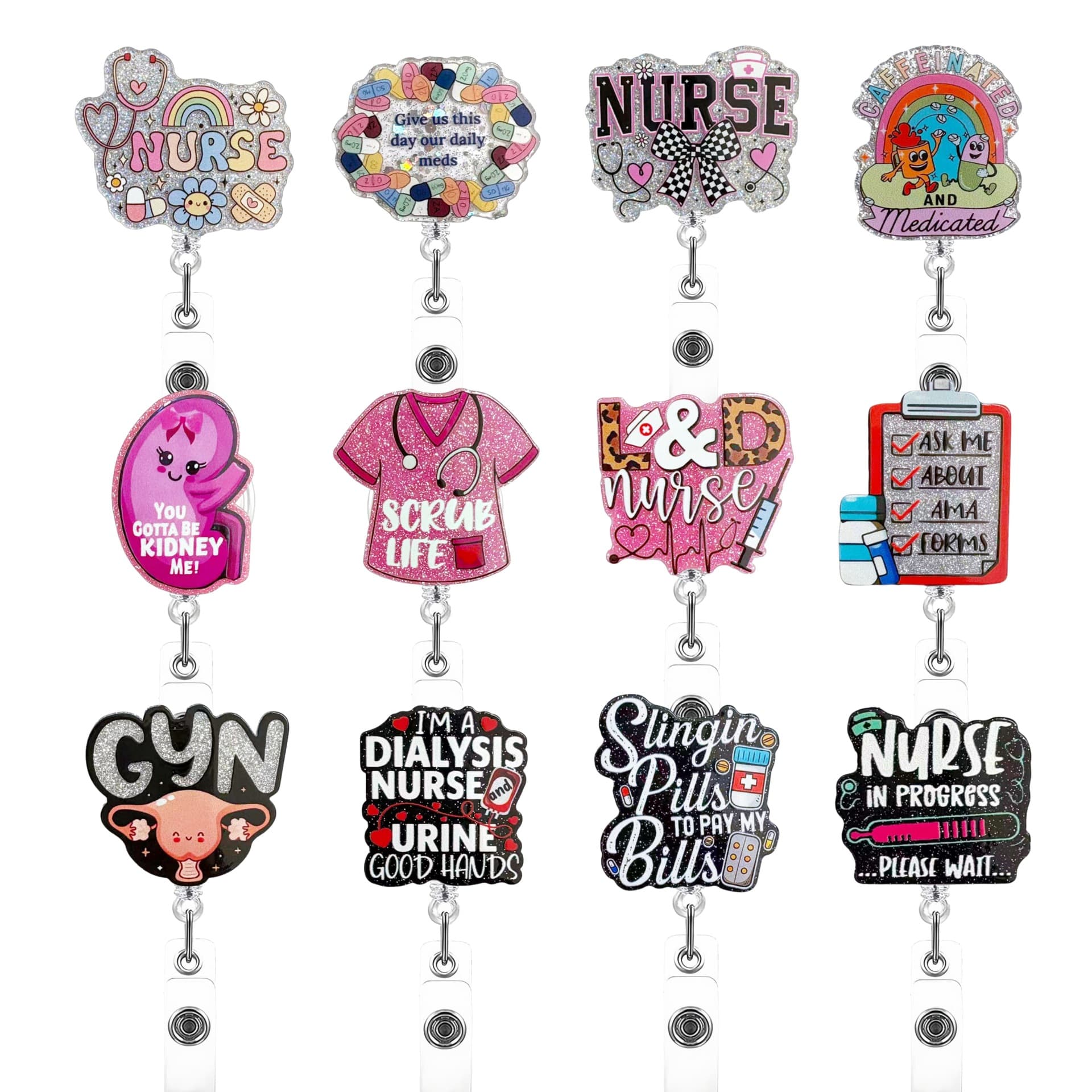 Cross-Border Exclusive DIY Acrylic Jewelry Hospital Retractable Badge Nameplate Clip Glitter Creative Nurse Easy-Pull Buckle