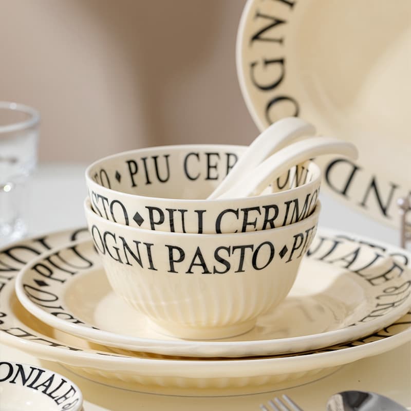 Black Letter Bowl Ceramic Cream Plate Simple Dinnerware Salad Bowl Home Bowl Dish Set French High Appearance Plate