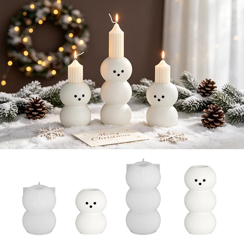 Christmas Snowman Candle Holder Mold Multi-Layer Stacked Round Ball Figure Candle Holder DIY Plaster Silicone Mold